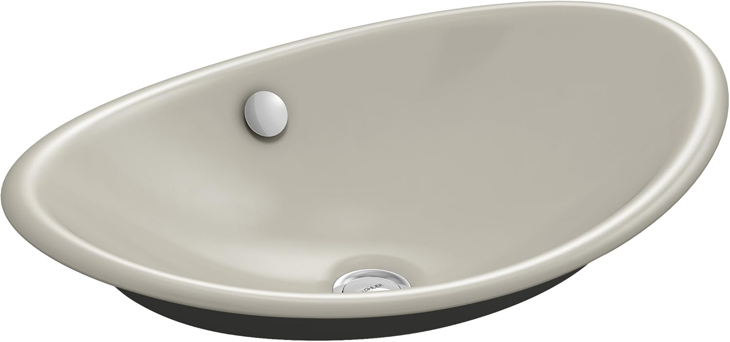 KOHLER K-5403-P5-G9 Iron Plains Wading Pool Oval Bathroom Sink with Iron Black Painted Underside, Sandbar