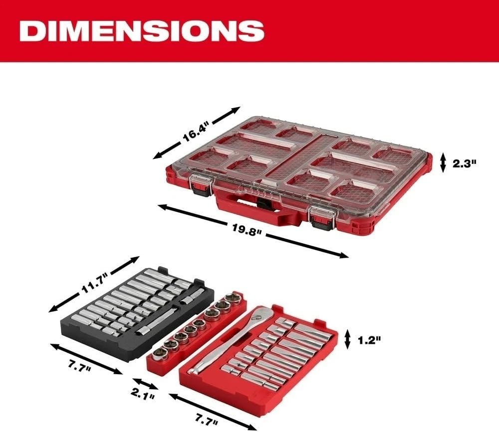 47PC 48-22-9487 for Milwaukee 1/2' Drive Ratchet & Socket Set with PACKOUT Organizer