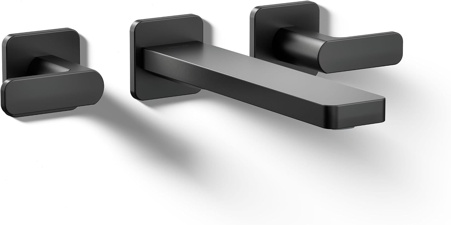 KOHLER T27120-4-BL Parallel® Wall-mount bathroom sink faucet trim, Matte Black