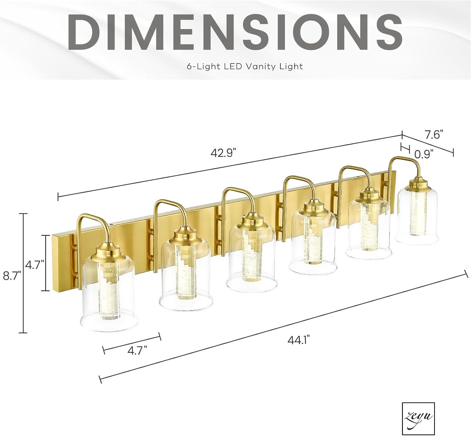 zeyu 6-Light Bathroom Wall Mounted Light, 40W Gold Bathroom Light Fixtures with 5 Color Modes, Brushed Gold Finish with Crystal Bubble and Clear Glass, ZSL72B-6W LED BG