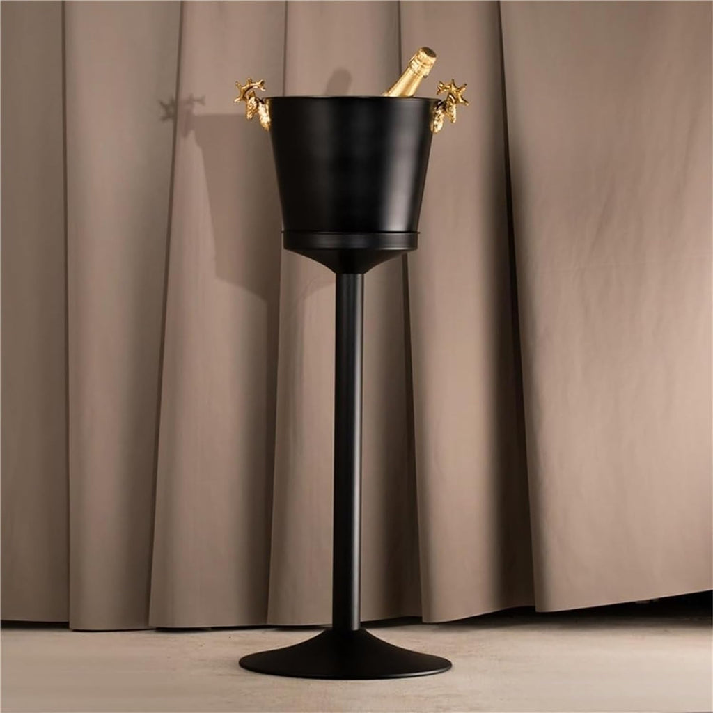 Ice Bucket with Stand， Stainless Steel Bucket Wine Chiller On Stand Tall for Party Bar KTV BBQ Home(Gold)