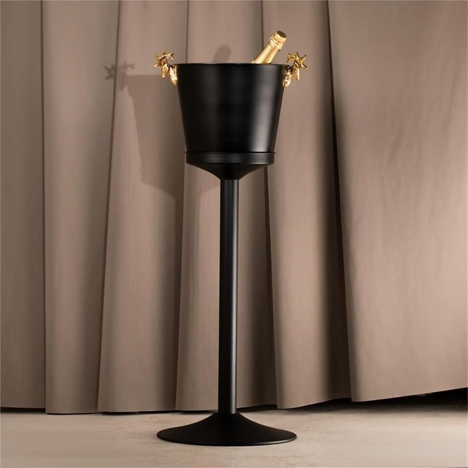 Ice Bucket with Stand， Stainless Steel Bucket Wine Chiller On Stand Tall for Party Bar KTV BBQ Home(Gold)