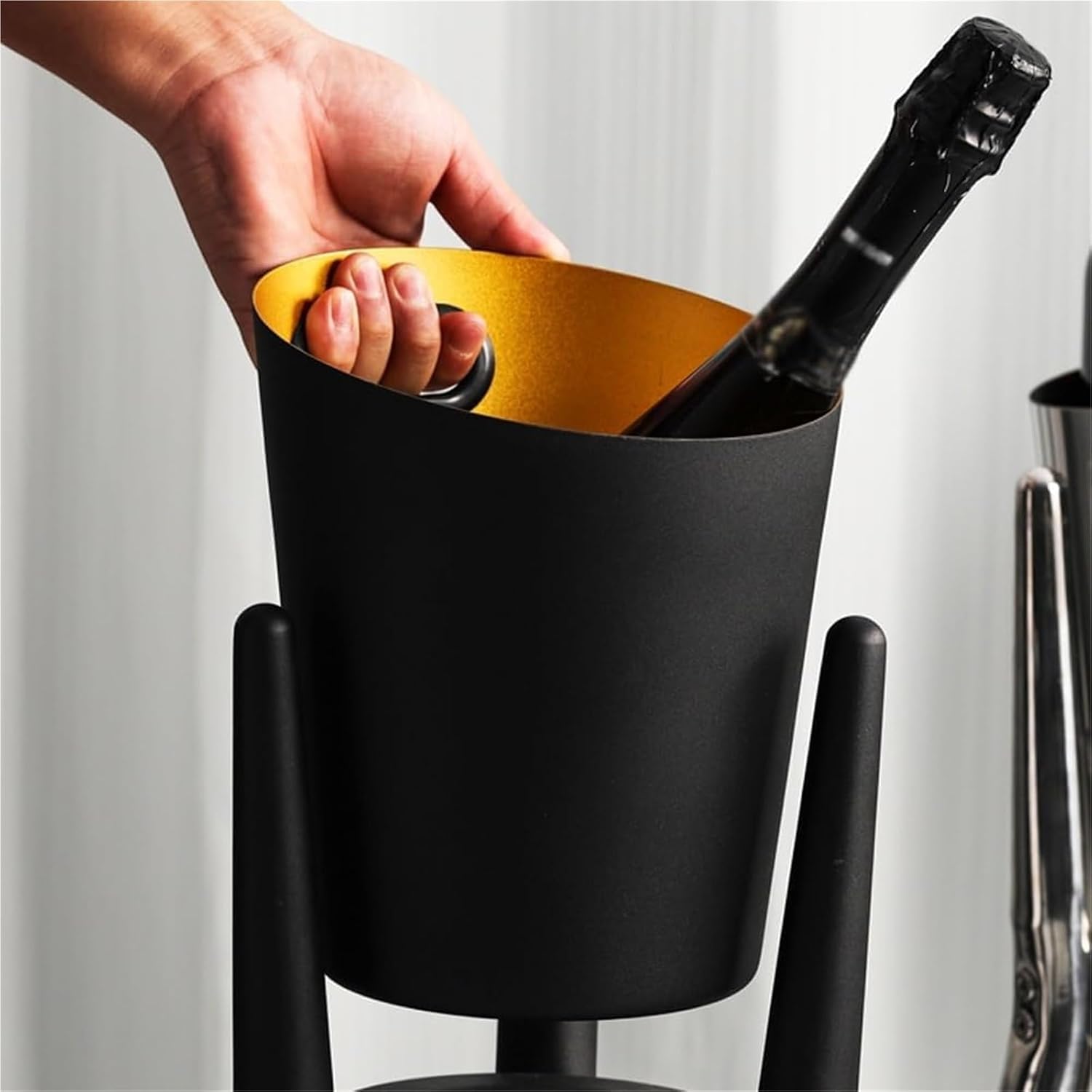 Ice Bucket with Stand， Party Drink Cooler Holder - Handles Wine Chiller Free Standing Outdoor or Indoor Use(Gold)