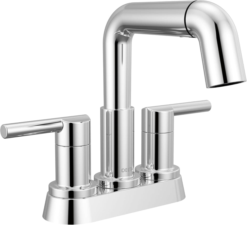 Delta Nicoli Centerset Chrome Bathroom Faucet with Sprayer, 4 Inch 3 Hole Bathroom Sink Faucet with Pull Out Sprayer, Push-Pop Drain, Chrome 25849LF-PD