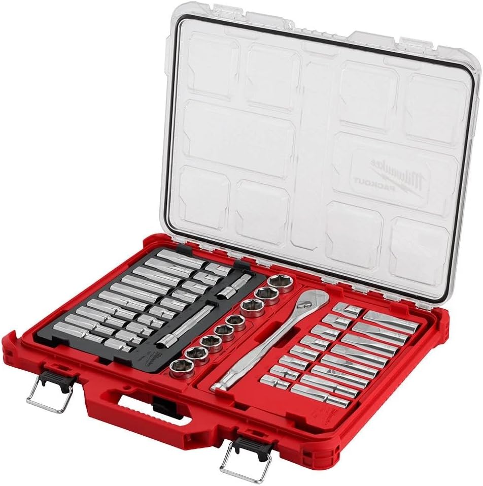 Milwaukee Electric - 47PC 1/2 Drive Ratchet Socket Set with PACKOUT.