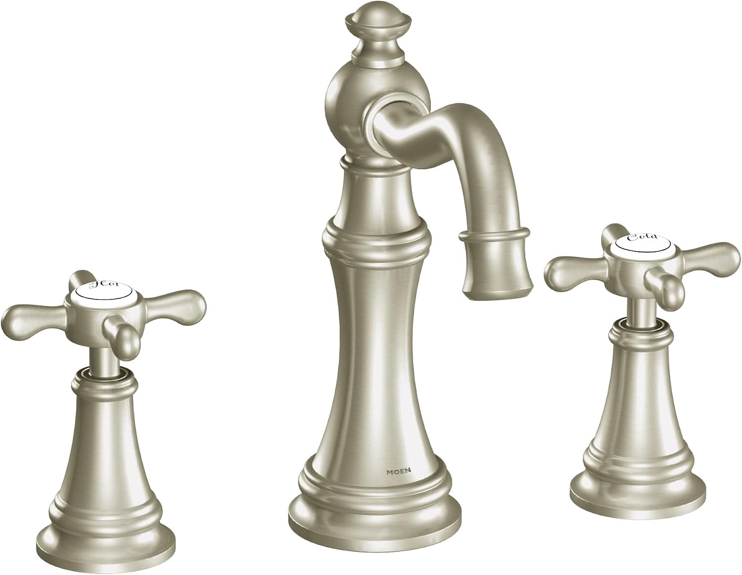 Moen Weymouth Brushed Nickel Two-Handle Widespread Cross Handle Bathroom Faucet Trim Kit, Valve Included, TVS42114BN