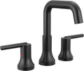 Delta Trinsic U-Spout Widespread Bathroom Faucet, Matte Black 3-Hole Bathroom Sink Faucet, Metal Push-Pop Drain Assembly, Matte Black 3554-BLMPU-DST