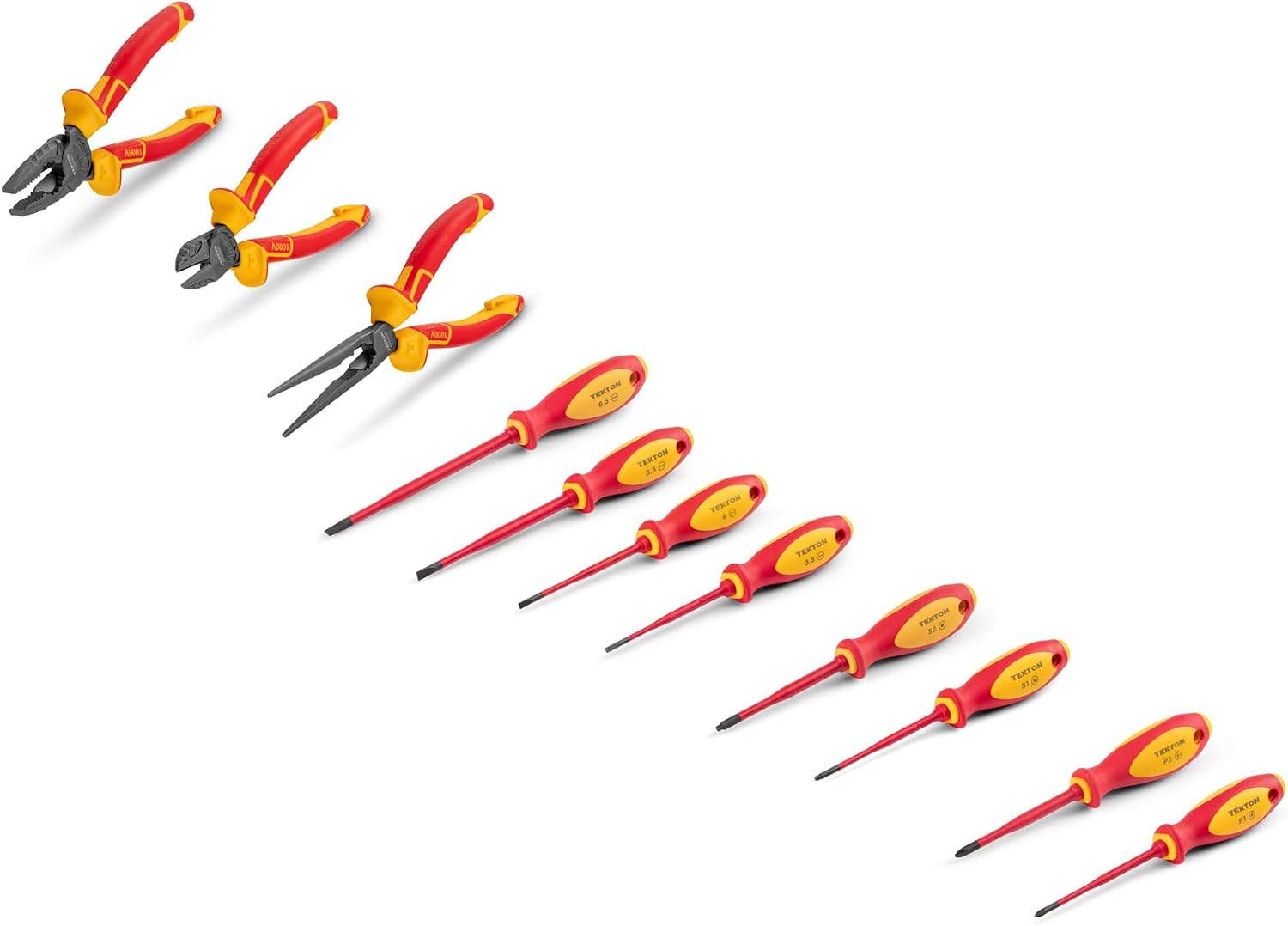 TEKTON Insulated Phillips, Slotted, Square Drivers and Pliers Set, 11-Piece (Combination, Long Nose, Diagonal Cutting) | TEK99005