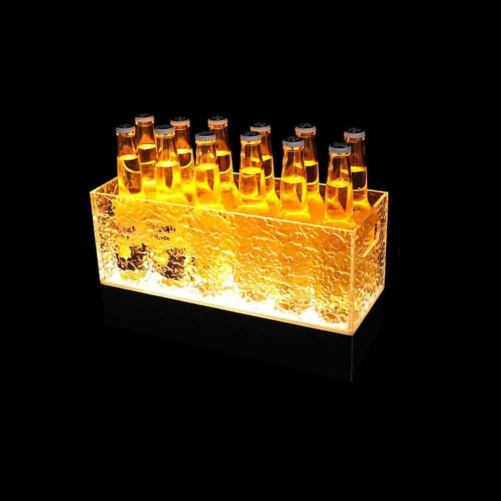 LED Ice Pattern Luminous Wine Barrel, Colorful Light Ice Bucket Wine Bottle Display Stand, Manual Control Light Suitable for Commercial Home Bars, Adult Party Gifts,Yellow,B
