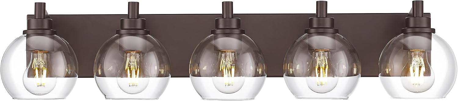 5-Light 32' Bathroom Vanity Light Over Mirror with Globe Glass | Oil Rubbed Bronze Bathroom Light Fixtures with Clear Glass Shade, Modern Sconces Wall Lighting, VL195-ORB-5