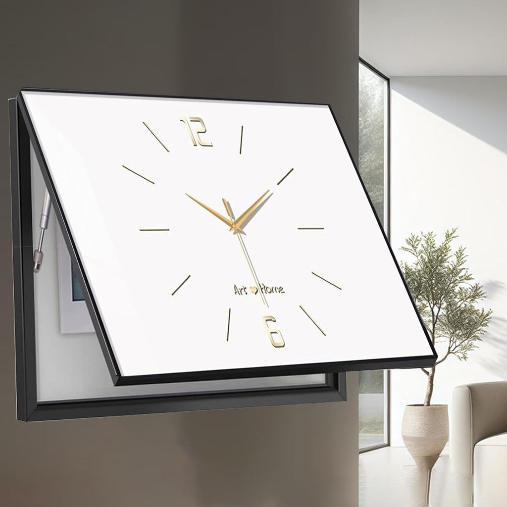 Decorative Meter Box Panel Cover for Hide Electric Box, Horizontal Breaker Box Cover Clock, Electrical Panel Lid for Indoor/Kitchen/Farmhouse(White,60x40cm(23 5/8x15 3/4'))