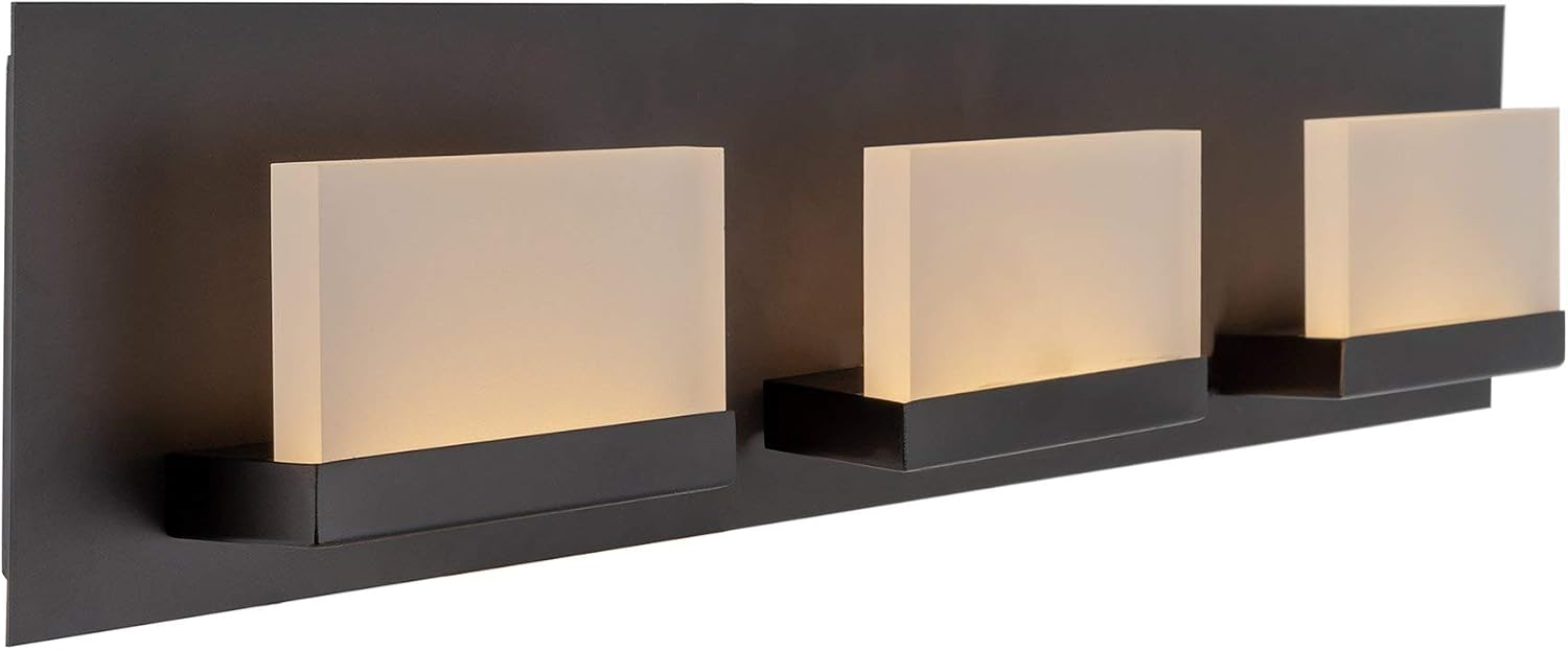 Kira Home Everett 24' Modern 3-Light Integrated LED Vanity Light, 30W 3000K Warm White Light, Minimalist Bathroom Wall Sconce with Frosted Acrylic Blocks, Oil Rubbed Bronze Finish