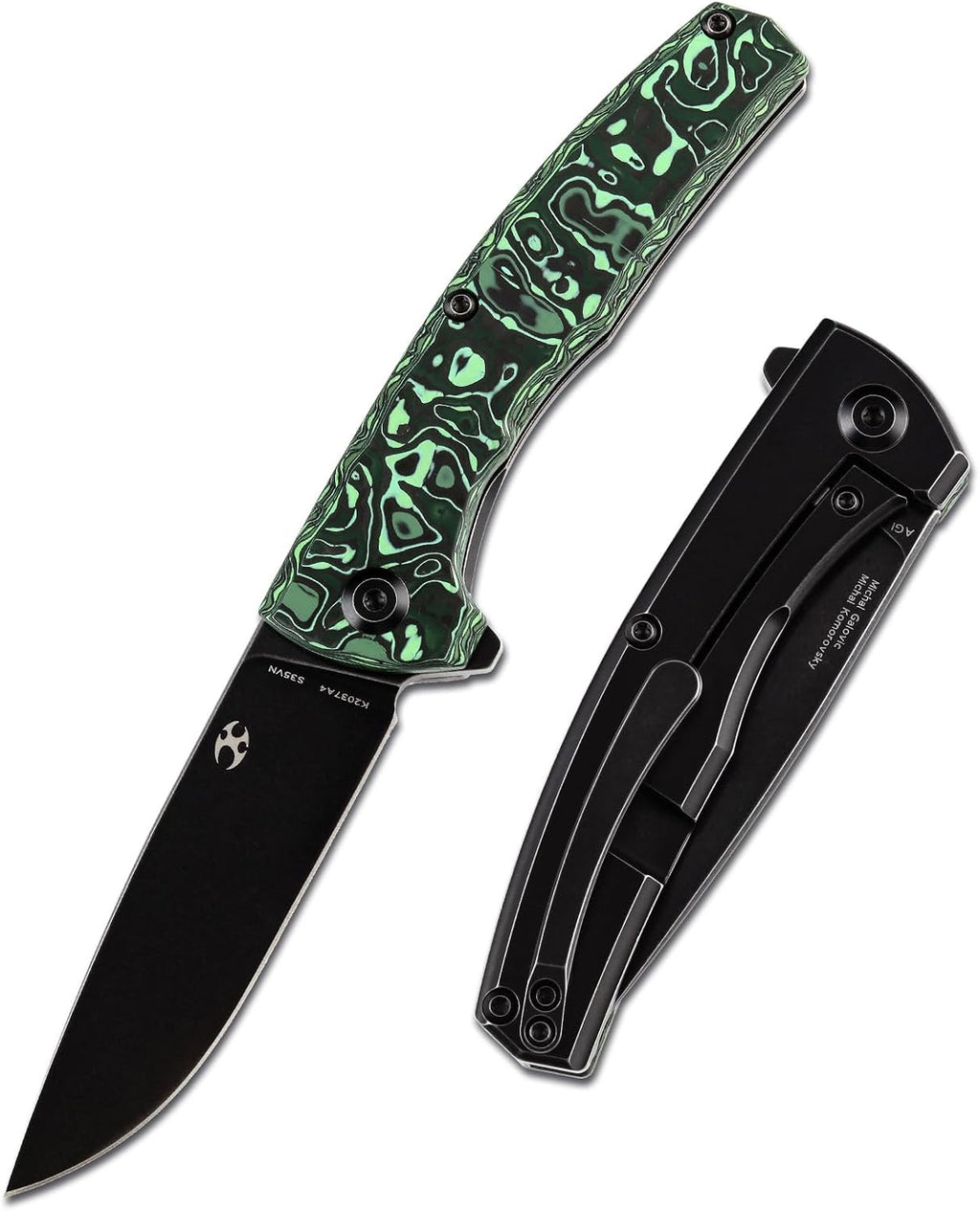 KANSEPT AGI Pocket Folding Knives EDC Camping Folding Knife 2.94''CPM S35VN Material Pocket Knife with Green Carbon Fiber + Black Stonewashed Titanium Handle Everyday Carry K2037A4
