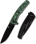 KANSEPT AGI Pocket Folding Knives EDC Camping Folding Knife 2.94''CPM S35VN Material Pocket Knife with Green Carbon Fiber + Black Stonewashed Titanium Handle Everyday Carry K2037A4