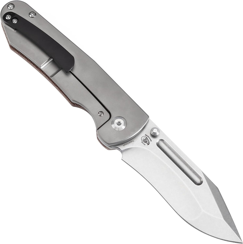 KANSEPT Superhawk Pocket Knives, 3.89'' Stonewashed CPM S35VN Steel Sharp Blade, Titanium and Brown Micarta Handle, Thumb Stud for Edc and Outdoor, 9.03'' Camping Folding Hiking Knive K1084B1