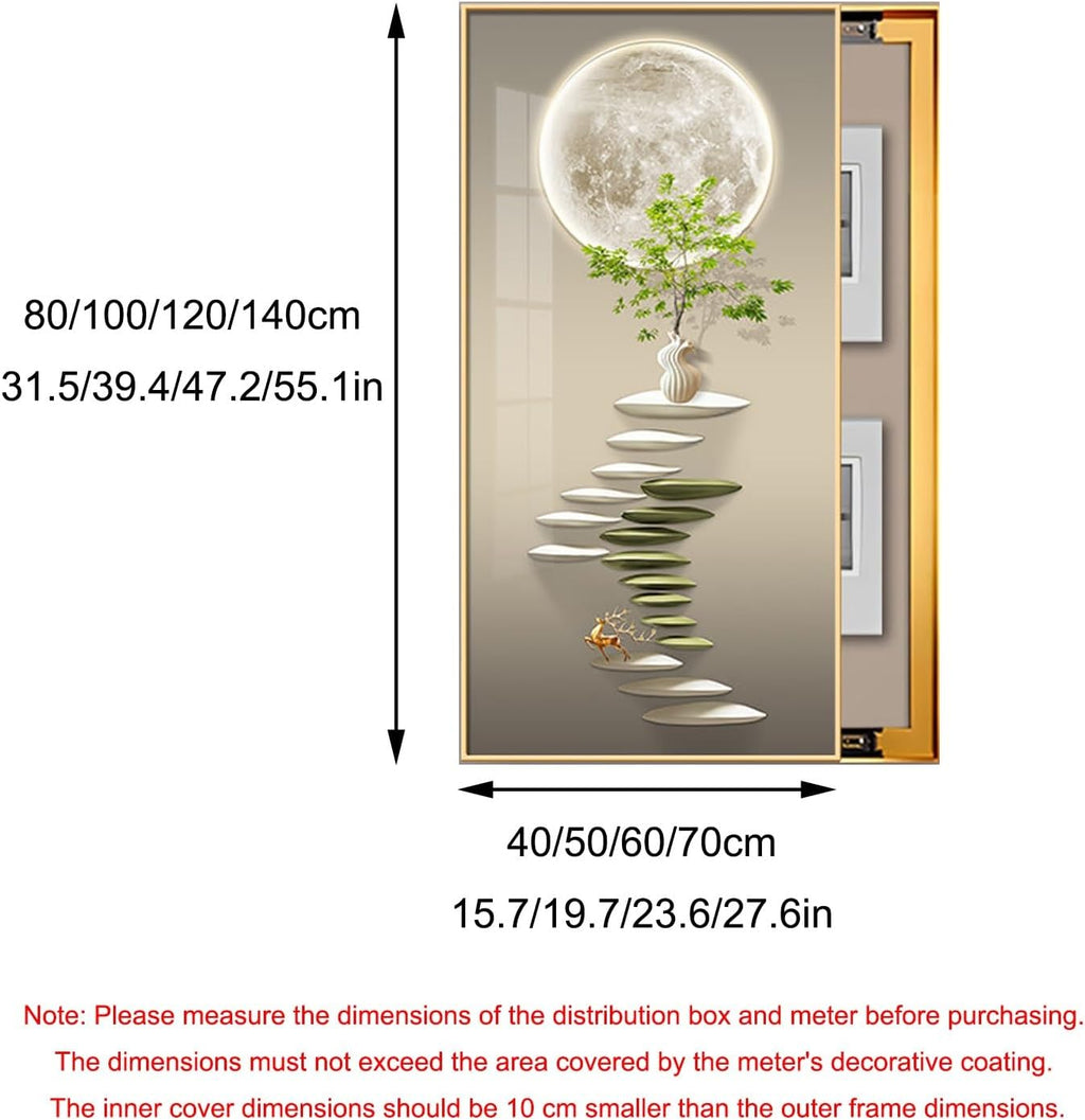 JHDXL Breaker Box Cover, Decorative Fuse Box Cover Cabinet, Poster Decorative Mural, Gold Frame Design, Various Styles Available(Gold4,70 * 140cm/27.6 * 55.1in)
