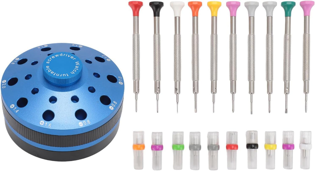 10pcs Watchmaker Screwdriver Set with 20 Extra Replace Heads, Precision Screwdriver Kit for Jewelers, Different Sizes Flat and Cross Heads for Watch Repair, Eyeglasses, Jewelry Mak (Blue)