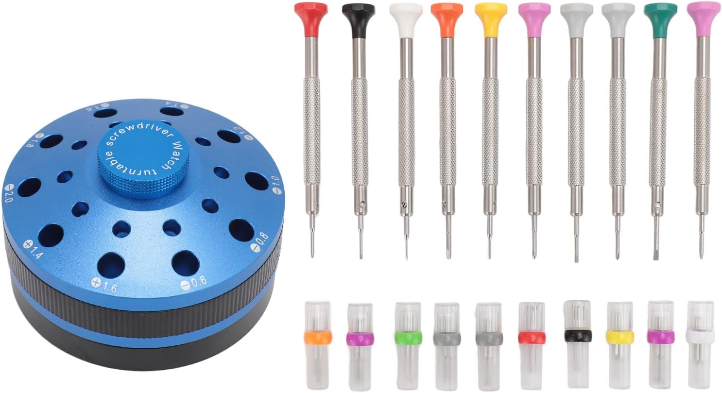 10pcs Watchmaker Screwdriver Set with 20 Extra Replace Heads, Precision Screwdriver Kit for Jewelers, Different Sizes Flat and Cross Heads for Watch Repair, Eyeglasses, Jewelry Mak (Blue)