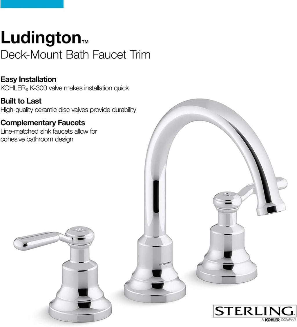 Sterling T29364-4-CP Ludington Sterling Deck-mount Bath Faucet Trim, Roman Tub Filler, Premium Construction, Corrosion Resistant, Polished Chrome