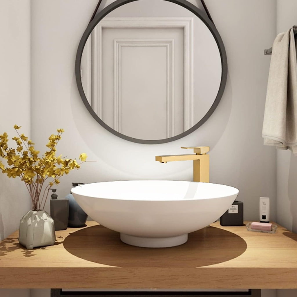 Lava Odoro Gold Vessel Sink Faucet, Brushed Gold Single Hole Bowl Sink Faucet Tall Bathroom Faucet Single Handle with Pop up Drain Assembly, BF307-T-SG