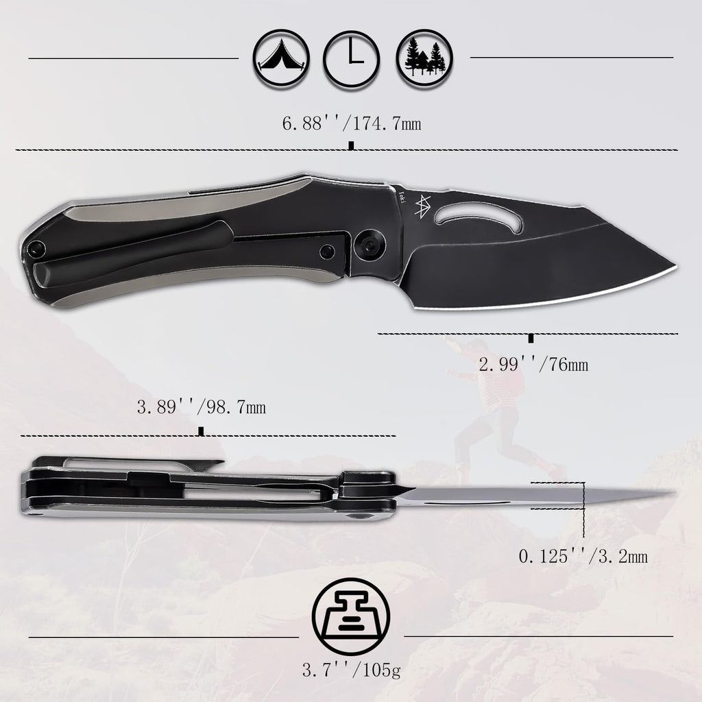 KANSEPT Loki Pocket Folding Knives for Men EDC Camping 2.99'' CPM S35VN Blade Material Pocket Folding Knife with Plain & Black Anodized Titanium Handle Everyday Carry K1058A1