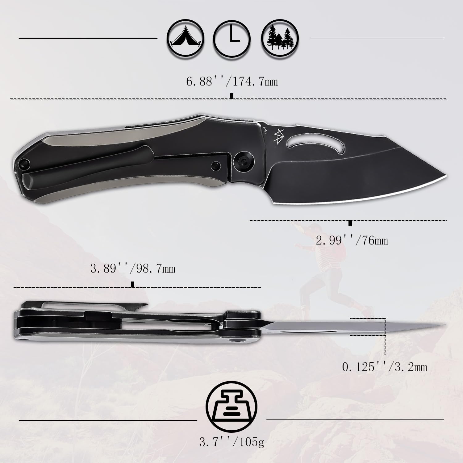 KANSEPT Loki Pocket Folding Knives for Men EDC Camping 2.99'' CPM S35VN Blade Material Pocket Folding Knife with Plain & Black Anodized Titanium Handle Everyday Carry K1058A1