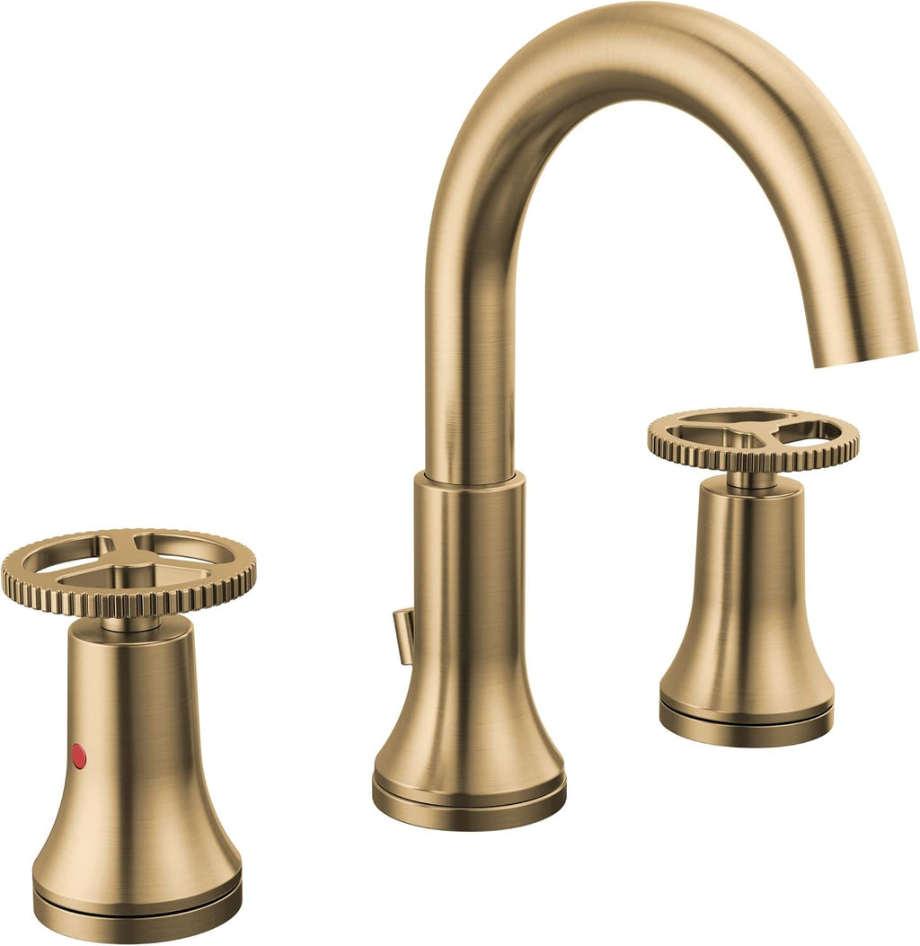 Delta Faucet Trinsic Widespread Bathroom Faucet 3 Hole, Gold Bathroom Faucet, Diamond Seal Technology, Metal Drain Assembly, Champagne Bronze 3558-CZMPU-DST