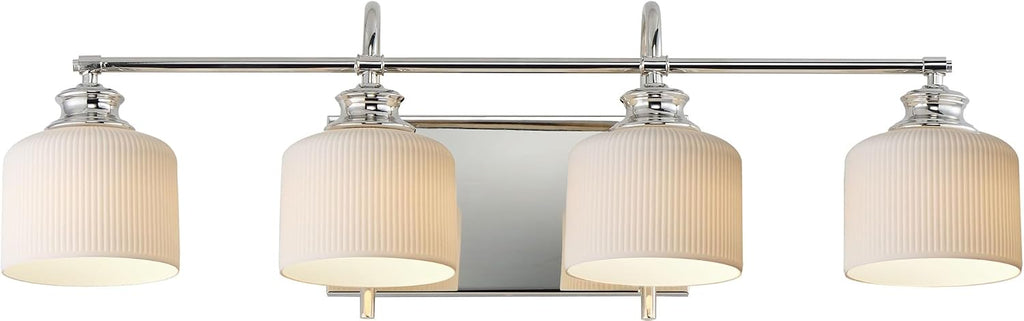 Maxim Lighting Bisque 4-Light Bath Vanity Light | Polished Nickel Steel Finish | White Glass Shade | Modern Indoor Light Fixture | Ideal for Bathrooms & Powder Rooms | Dimmable Damp Rated | 21494WTPN