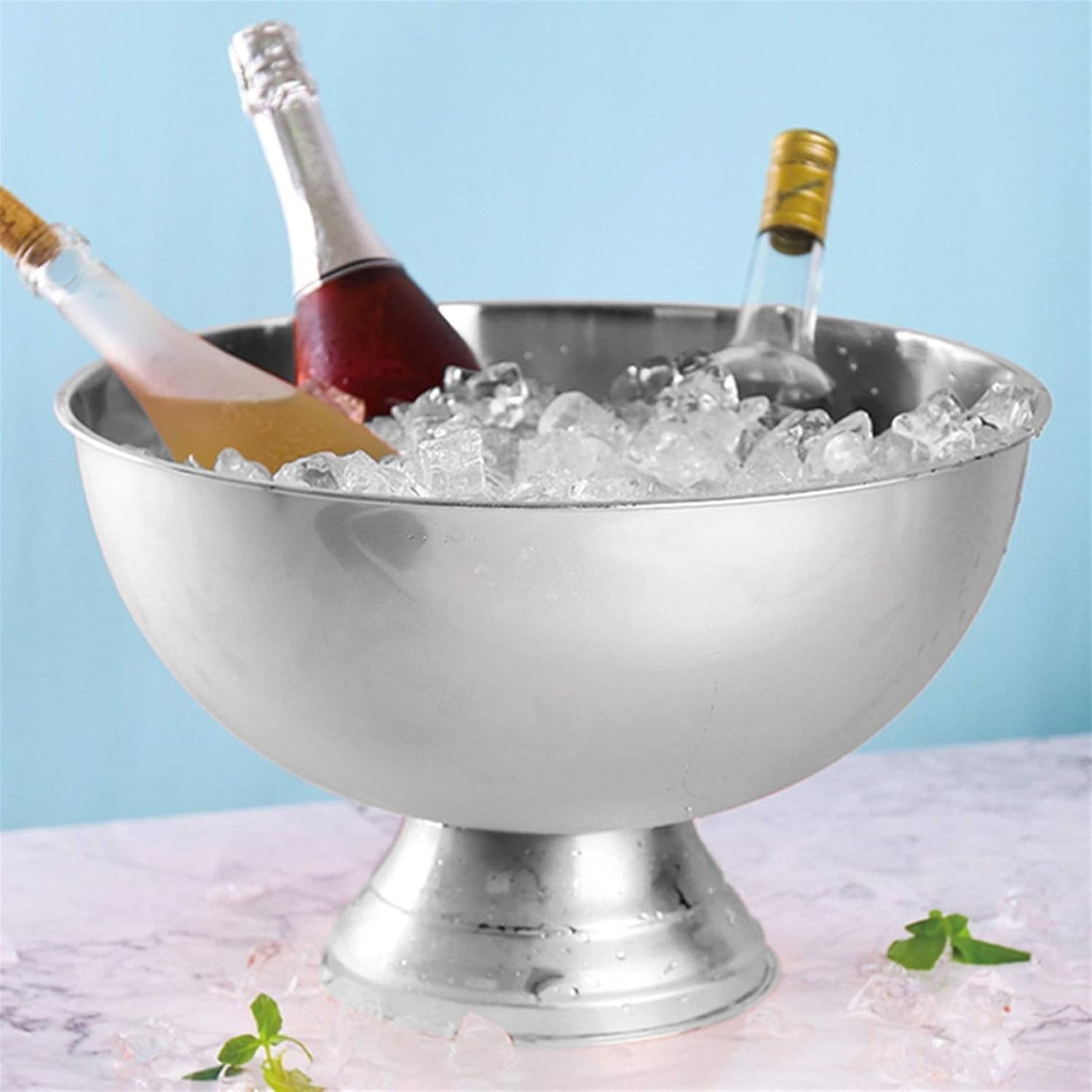 Ice Bucket Round Champagne and Wine Beer Tub - Stainless Steel - Large Suitable for Family Bar Dance Drink Cooler for Parties(Gold)