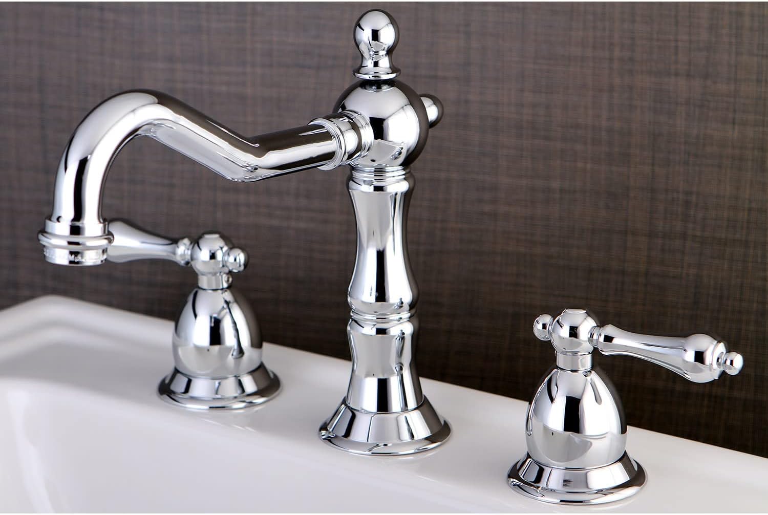 Kingston Brass KS1972AL Heritage Widespread Lavatory Faucet with Metal lever handle, Polished Brass,8-Inch Adjustable Center