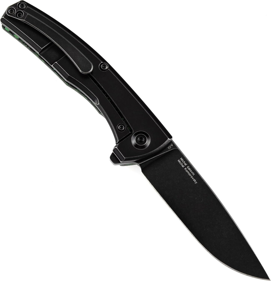 KANSEPT AGI Pocket Folding Knives EDC Camping Folding Knife 2.94''CPM S35VN Material Pocket Knife with Green Carbon Fiber + Black Stonewashed Titanium Handle Everyday Carry K2037A4