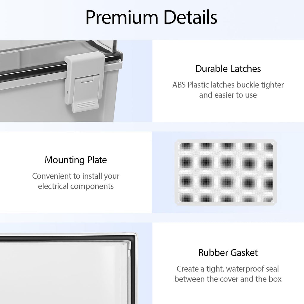 Electrical Box, IP65 Waterproof Dustproof ABS Plastic Enclosure, Outdoor and Indoor Project Box Hinged Clear Cover with Mounting Plate Wall Brackets,Outer Dimension 23.6'x 15.7' x 8.7', Grey