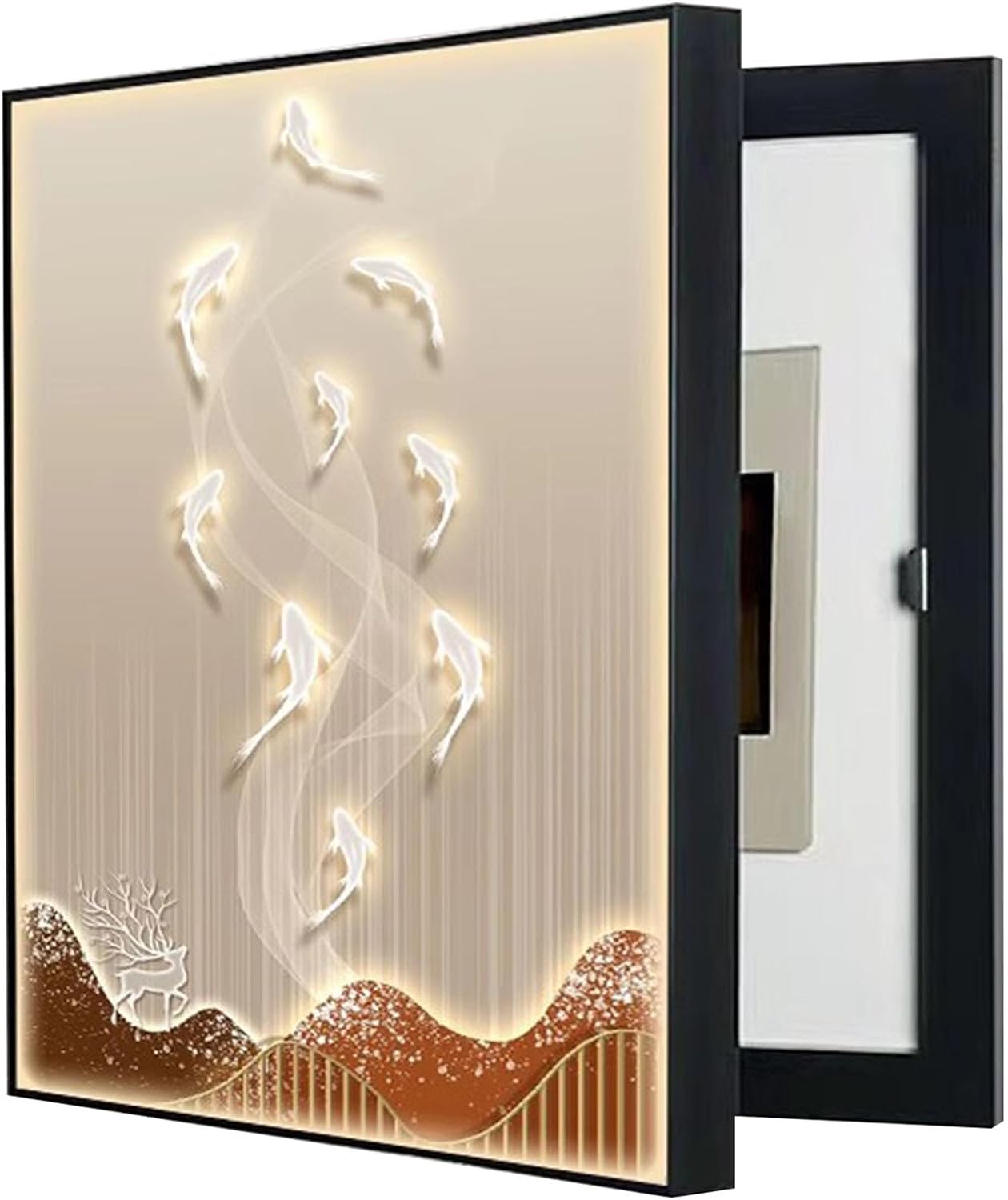 Wall Mounted Electrical Panel Cover Modern Meter Box Decorative Painting Hidden Circuit Breaker Panel Fuse Box Cover Cabinet with Ps Frame(Size:60x80cm,Color:G)