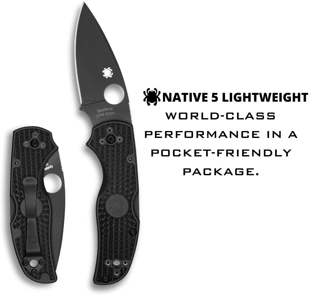 Spyderco Native 5 Signature Knife with 2.95' CPM S30V Black Steel Blade and Black FRN Handle - PlainEdge - C41PBBK5