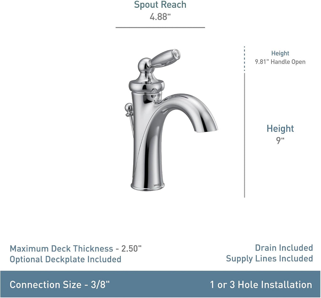Moen Brantford Oil-Rubbed Bronze One-Handle Traditional Low-Arc Bathroom Faucet with Optional Deckplate and Available Vessel Sink Extension Kit, 6600ORB