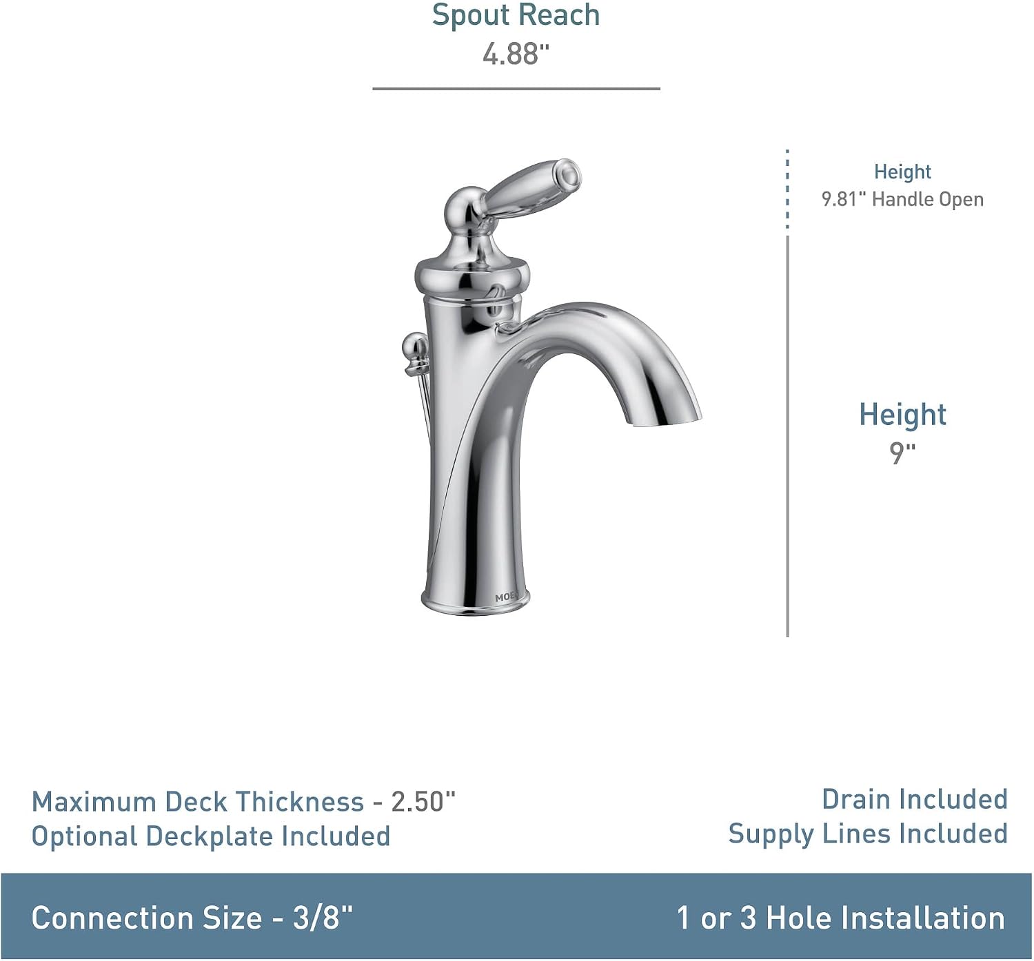 Moen Brantford Oil-Rubbed Bronze One-Handle Traditional Low-Arc Bathroom Faucet with Optional Deckplate and Available Vessel Sink Extension Kit, 6600ORB