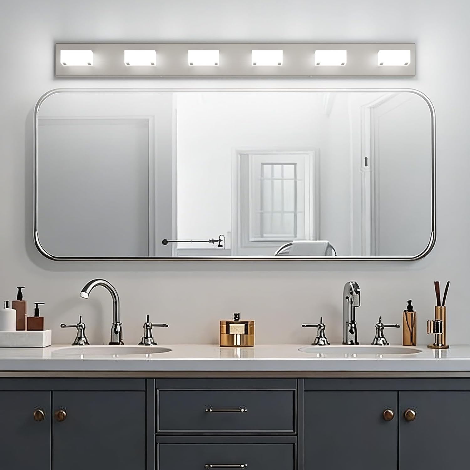 Ralbay Brushed Nickel Bathroom Vanity Lights 48inch Metal Acrylic LED Modern Bathroom Wall Lighting Fixtures Over Mirror Brushed Nickel (White Light 6000K, Non-dimmable)
