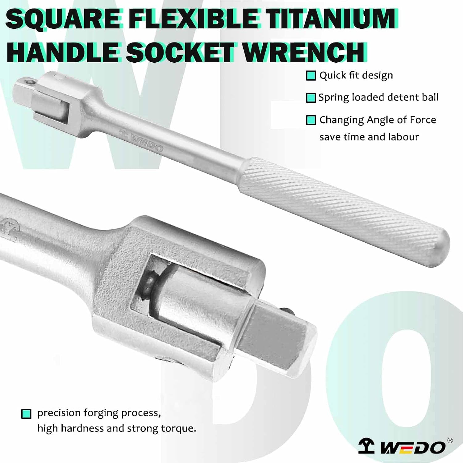 WEDO 3/8' Drive Titanium Square Flexible Handle Socket Wrench, Extension Breaker Bar, Breaker Bar, Length 190mm,Engraved Non-slip Handle, Driver Head Conversion is Convenient for Multi-angle Use
