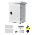 Metal Outdoor Enclosure with Rain Hood Electrical Box Weatherproof WiFi/Network Enclosure Breaker Box with Fan-Vent Design Cable Project Cabinet with Mounting Track Hole in Back 12X16X10