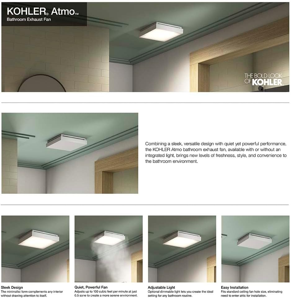 KOHLER Atmo Bathroom Exhaust Fan, Ceiling Vent for Bathroom, 13-7/8' X 13-7/8'