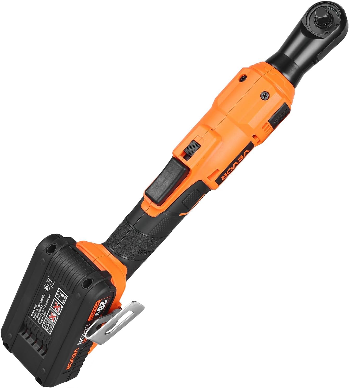 VEVOR Cordless Ratchet Wrench, 3/8 inch Drive, 230 RPM, up to 88 ft-lbs of Torque, Battery Powered Electric Ratchet Wrench Set with Two 2.0Ah Batteries, Charger, Sockets, Adaptors and Cloth Bag