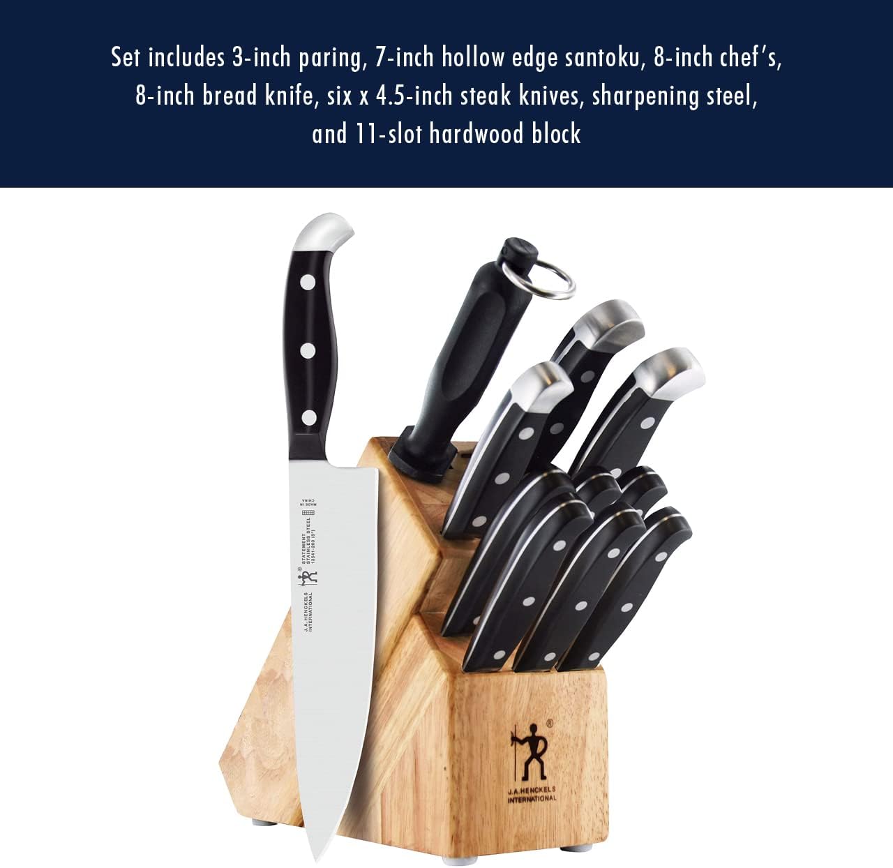 HENCKELS Statement Premium Quality 12-Piece Knife Set with Block, Razor-Sharp, German Engineered Informed by 100+ Years of Mastery, Lightweight and Strong, Dishwasher Safe, Natural