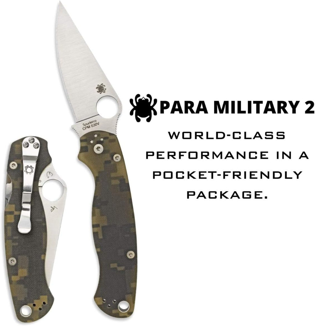 Spyderco Para Military 2 Folding Pocket Knife with 3.4' CPM S45VN Steel Blade and G-10 Handle - EDC Knife for Men and Women, Perfect for Hunting, Tactical, Camping, Survival - PlainEdge - C81GPCMO2