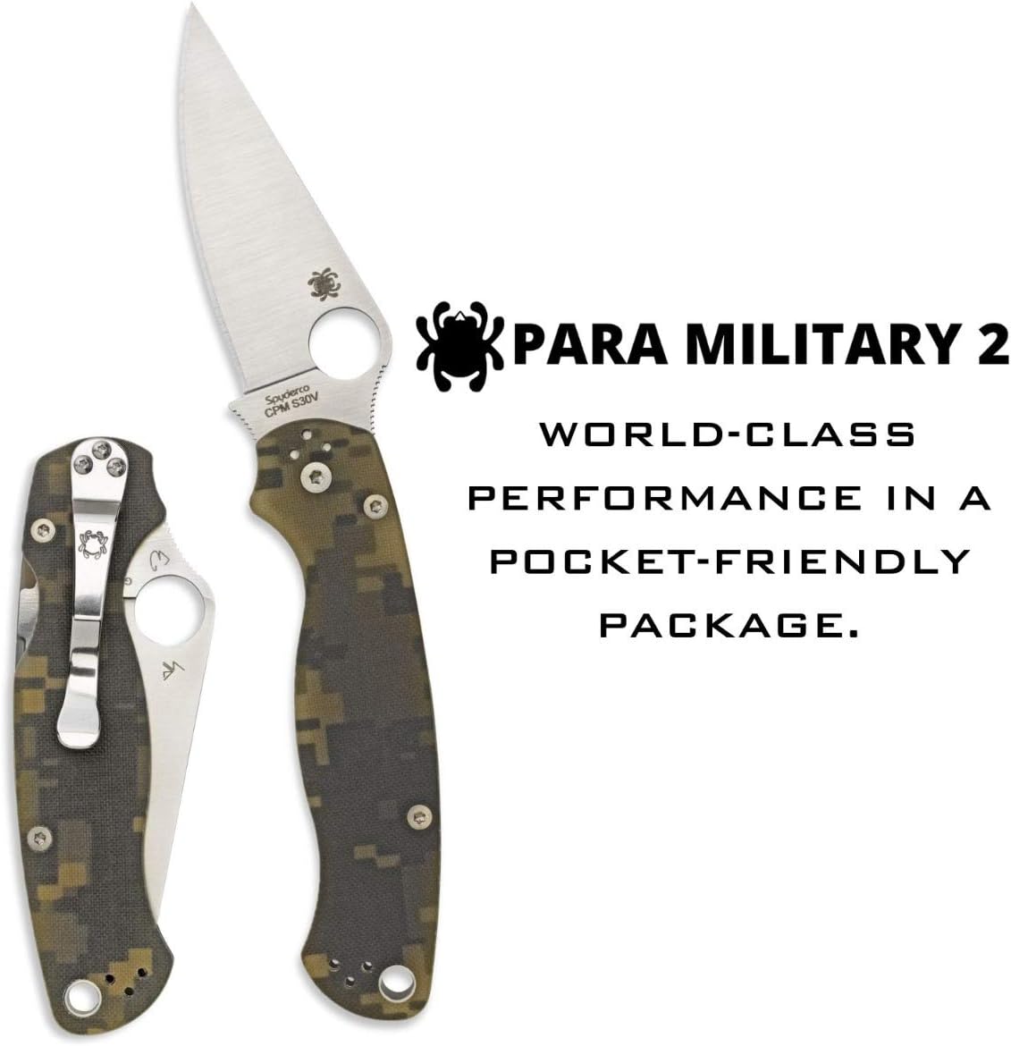 Spyderco Para Military 2 Folding Pocket Knife with 3.4' CPM S45VN Steel Blade and G-10 Handle - EDC Knife for Men and Women, Perfect for Hunting, Tactical, Camping, Survival - PlainEdge - C81GPCMO2