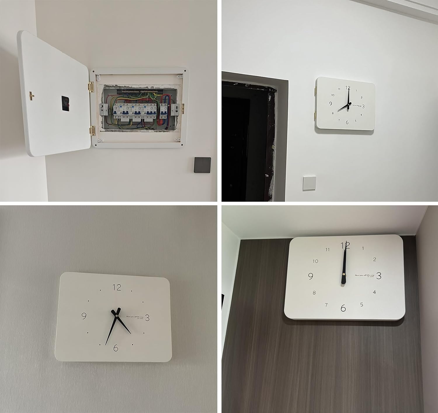 Electrical Panel Cover Wood Breaker Box Cover with Clock, White Electrical Panel Cover Decorative Wall, Detachable Distribution Cover Wall Hanging, for Farmhouse(Style1,WXL-45 x 35CM-17.7x13.8')