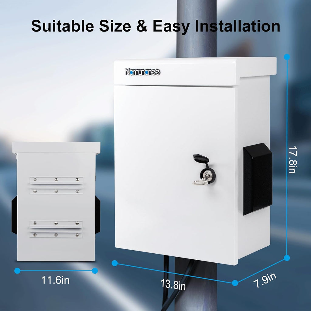 Outdoor Electrical Box, Cold-Rolled Steel Plate, Aluminum Alloy Back Beam, One-Piece Ventilation Design, IP65 Waterproof, Wall/Pole Mounted (17.8' x 13.8' x 8')