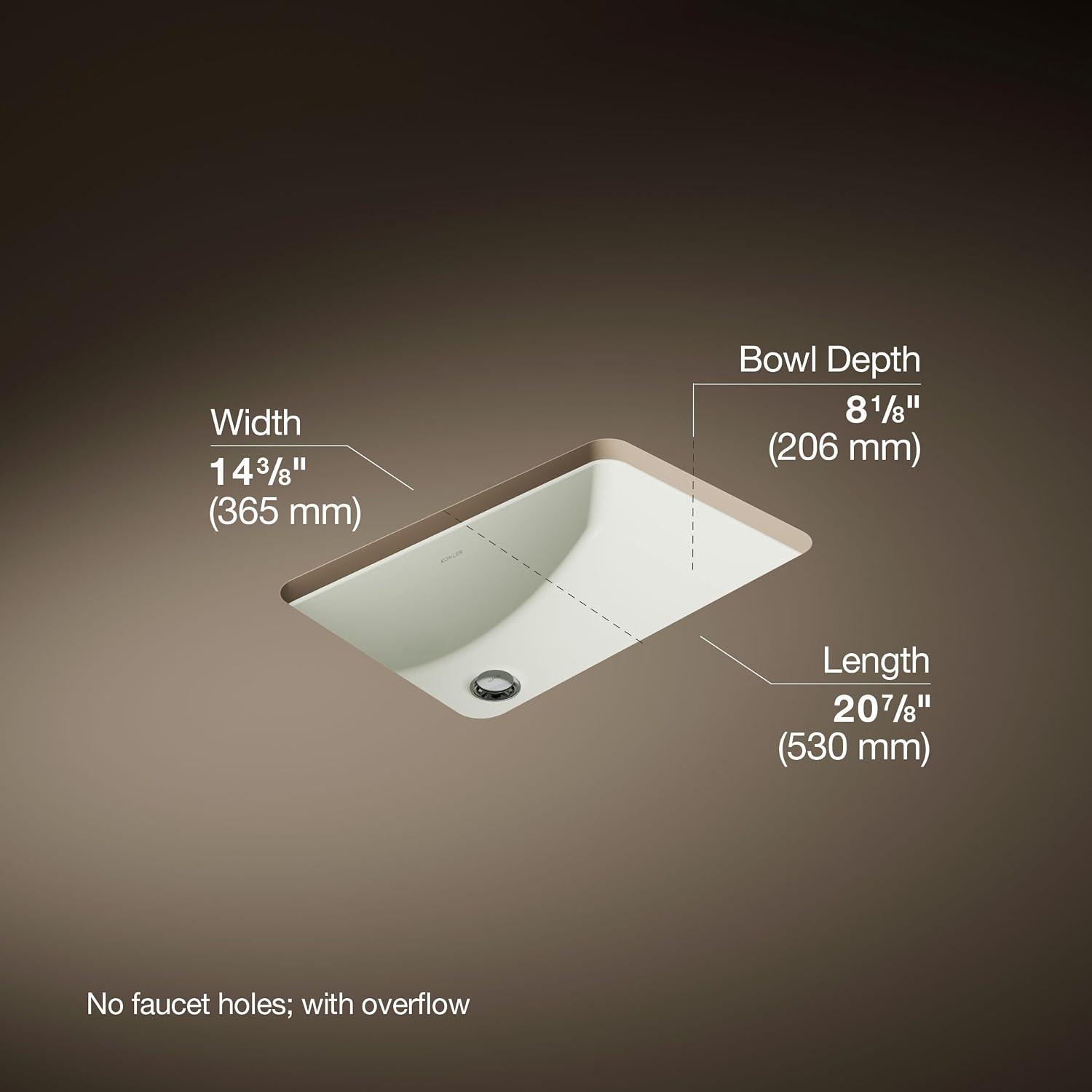 Kohler K-2214-NY 1-Bowl Undermount Bathroom Sink w/Overflow Dune