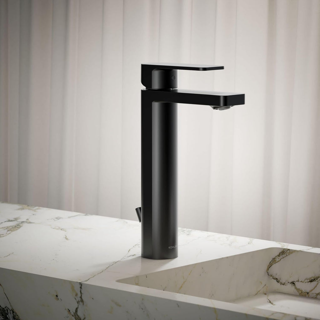 Kohler K-23475-4K-BL Parallel Tall Single Handle Bathroom Sink Faucet, 1.0 GPM, Matte Balck