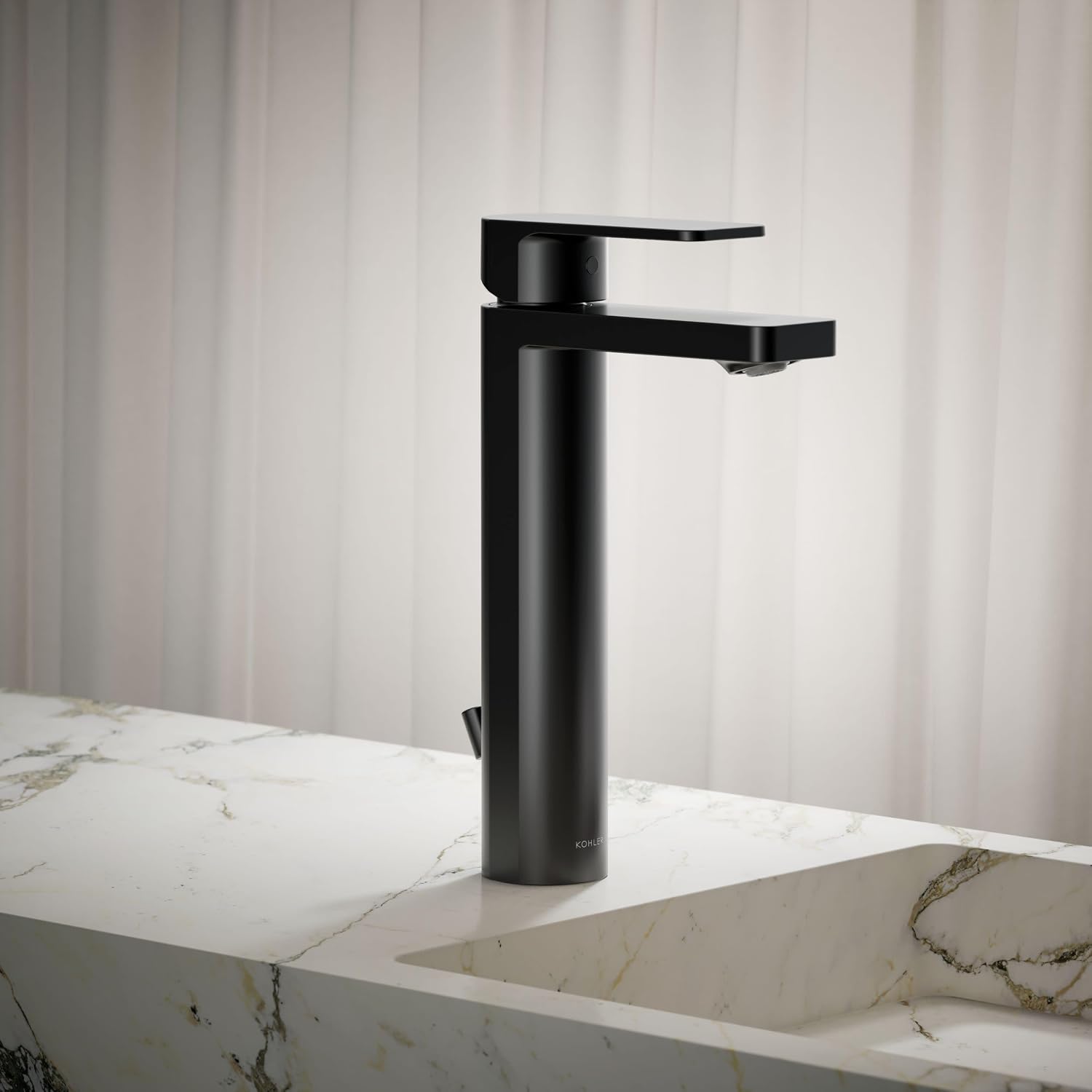 Kohler K-23475-4K-BL Parallel Tall Single Handle Bathroom Sink Faucet, 1.0 GPM, Matte Balck