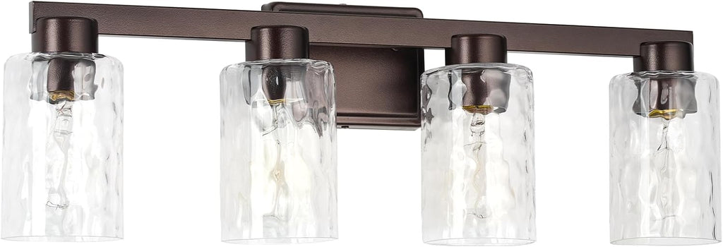 4-Light Bathroom Light Fixtures Modern Oil Rubbed Bronze Vanity Lights with Water Ripple Glass Wall Sconces Over Mirror for Bathroom, Powder Room, Living Room